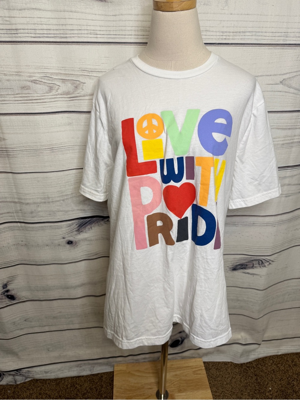 Old Navy White Short Sleeve Tee with Colorful Pride Graphic